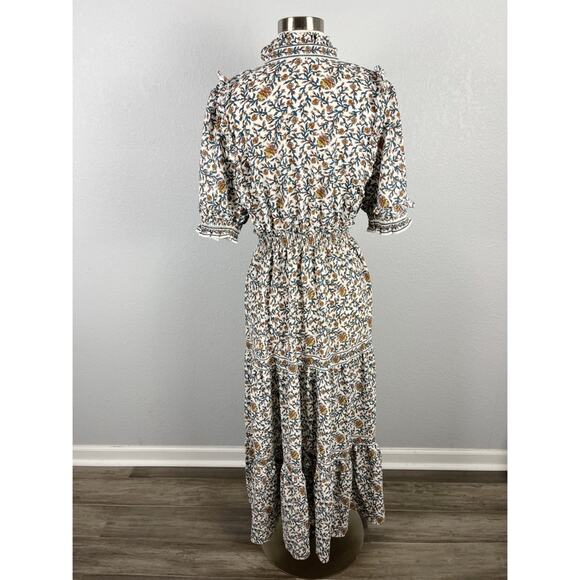 MAX STUDIO Tiered Floral Midi Dress Cream Multi Ruffled Boho - Picture 12 of 14